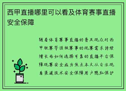 西甲直播哪里可以看及体育赛事直播安全保障